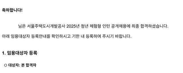 SH 인턴 최종합격