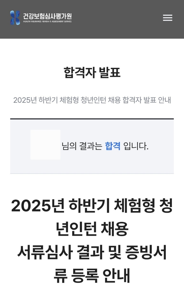 건강보험심사평가원 서류 합격