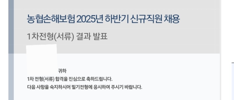 농협손해보험 서류 합격