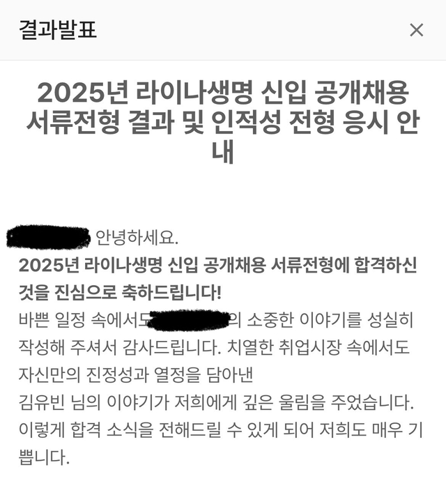 라이나생명 서류합격