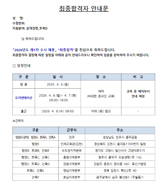 국토안전관리원 인턴 최종합격