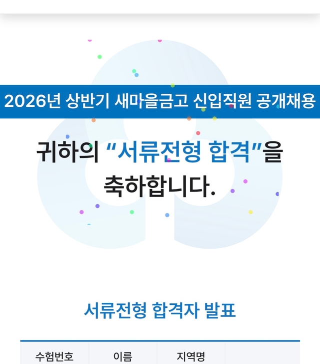 2026상 새마을금고 서류합격