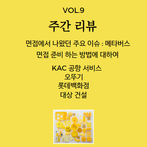 주간리뷰 vol 9 . - 30군데 면접에서 나왔던 메타버스 이슈와 면접 준비 방법, 롯데,대상,KAC,오뚜기 간략 풀이
